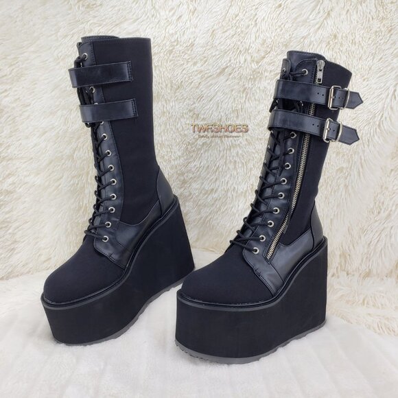 Swing 221 Goth Punk Rave Calf Boots 5.5" Platform size 9 - Picture 1 of 13